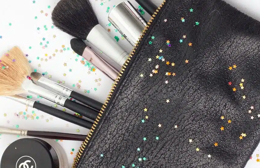 brush, purse, makeup