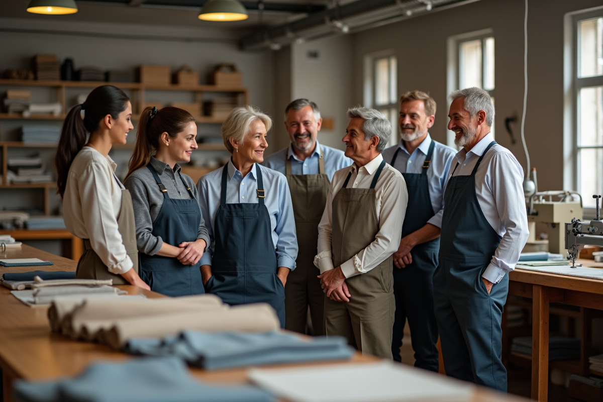Groupe de travailleurs dans un atelier artisanal en équipe