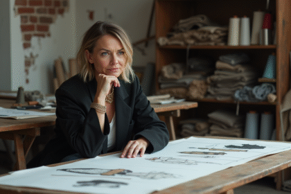 Créatrice de mode en atelier avec vêtements déstructurés
