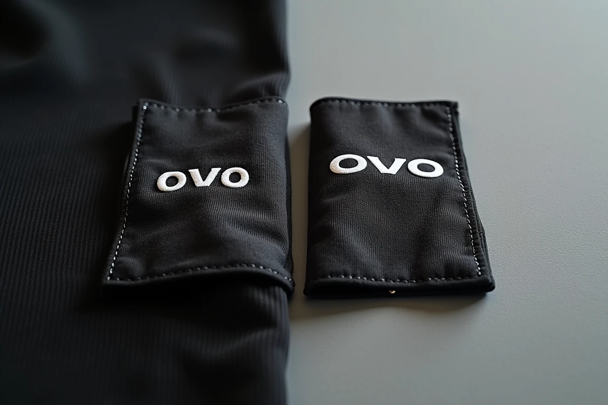 Gros plan sur les étiquettes d'un t-shirt Drake officiel et d'un bootleg révélant les différences de couture et de typographie