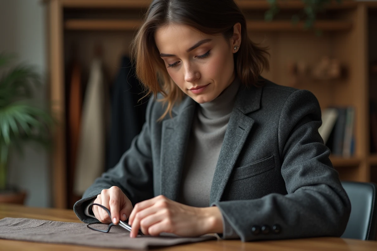 Femme en train de réparer son manteau avec un découseur