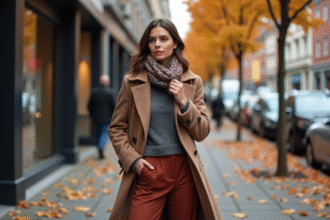 Femme élégante en trench automne sur la ville