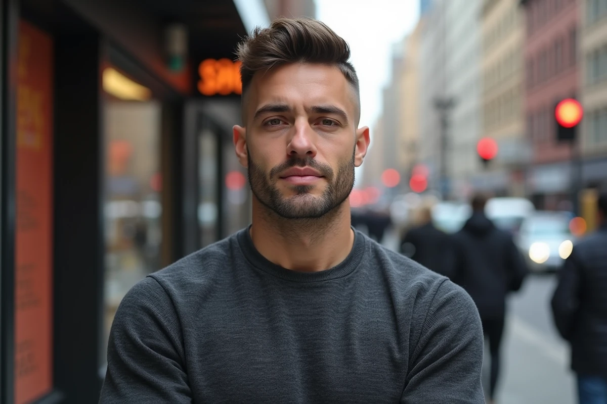 Homme d age moyen avec dégradé américain en ville