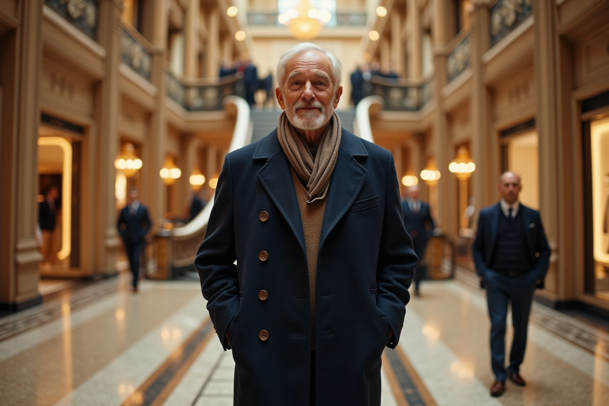 Homme d âge moyen marchant dans un grand magasin de luxe