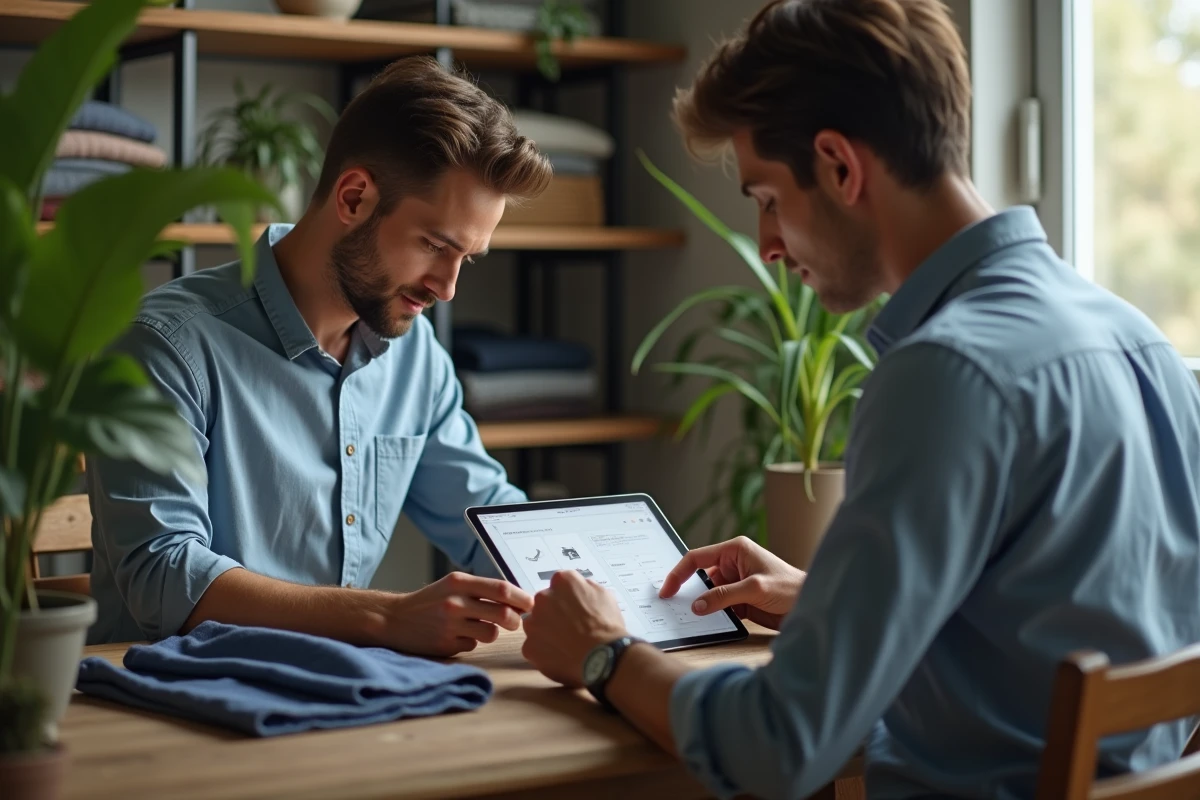 Homme utilisant une tablette pour entrer ses mesures de vêtements