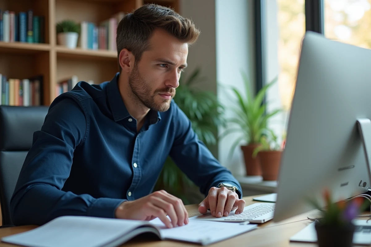 Homme rédigeant une réclamation écrite pour un colis ZARA non livré depuis son bureau à domicile