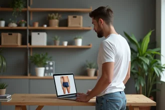 Homme consultant un aperçu de boxer personnalisé sur ordinateur avant de passer commande