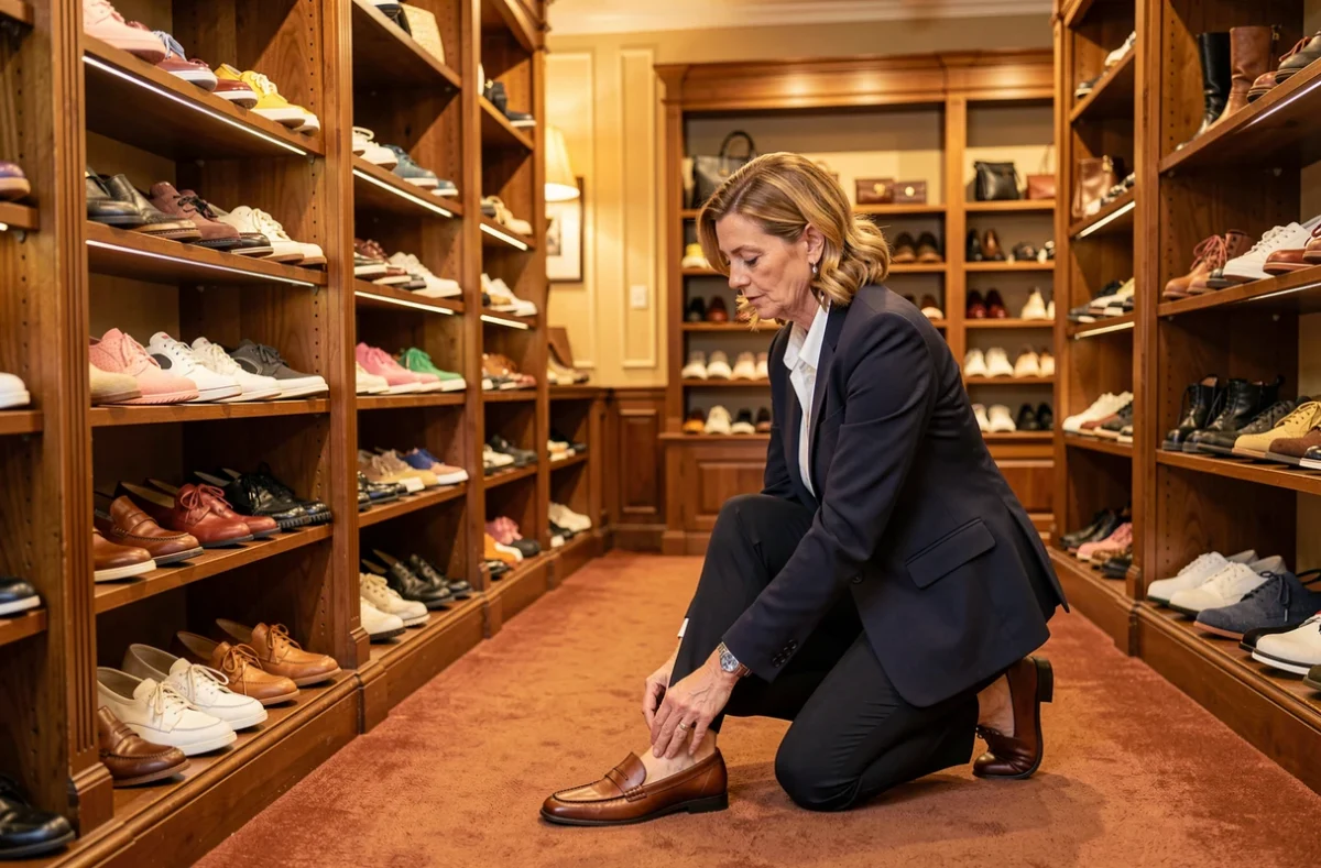 Intérieur chaleureux du magasin Jacky Chausseur avec un large choix de chaussures en cuir pour toute la famille