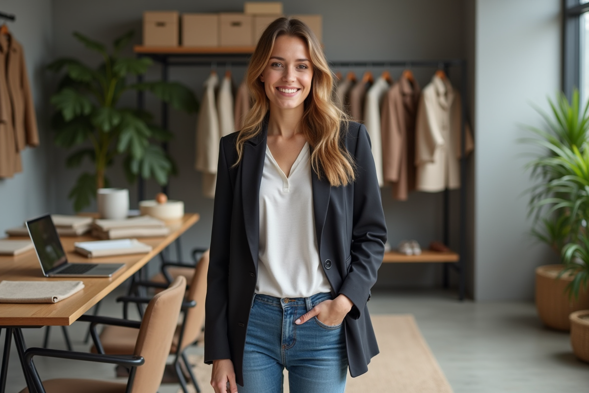 Jeune femme entrepreneure mode dans un bureau créatif