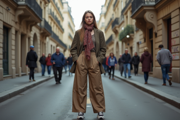 Jeune femme stylée dans une rue parisienne urbaine