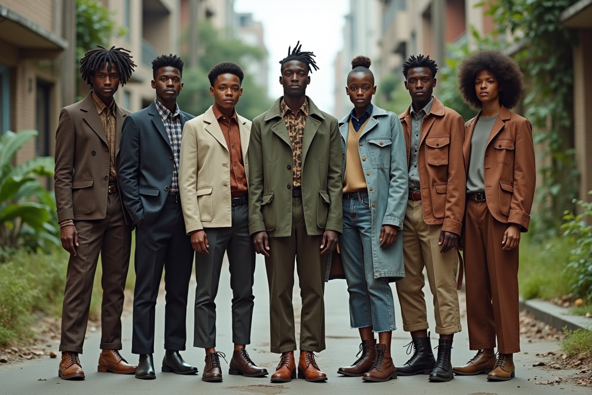 Groupe de jeunes en mode upcycled dans une ville abandonnée