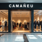 Magasin de vêtements fermé dans un centre commercial avec logo Camaieu