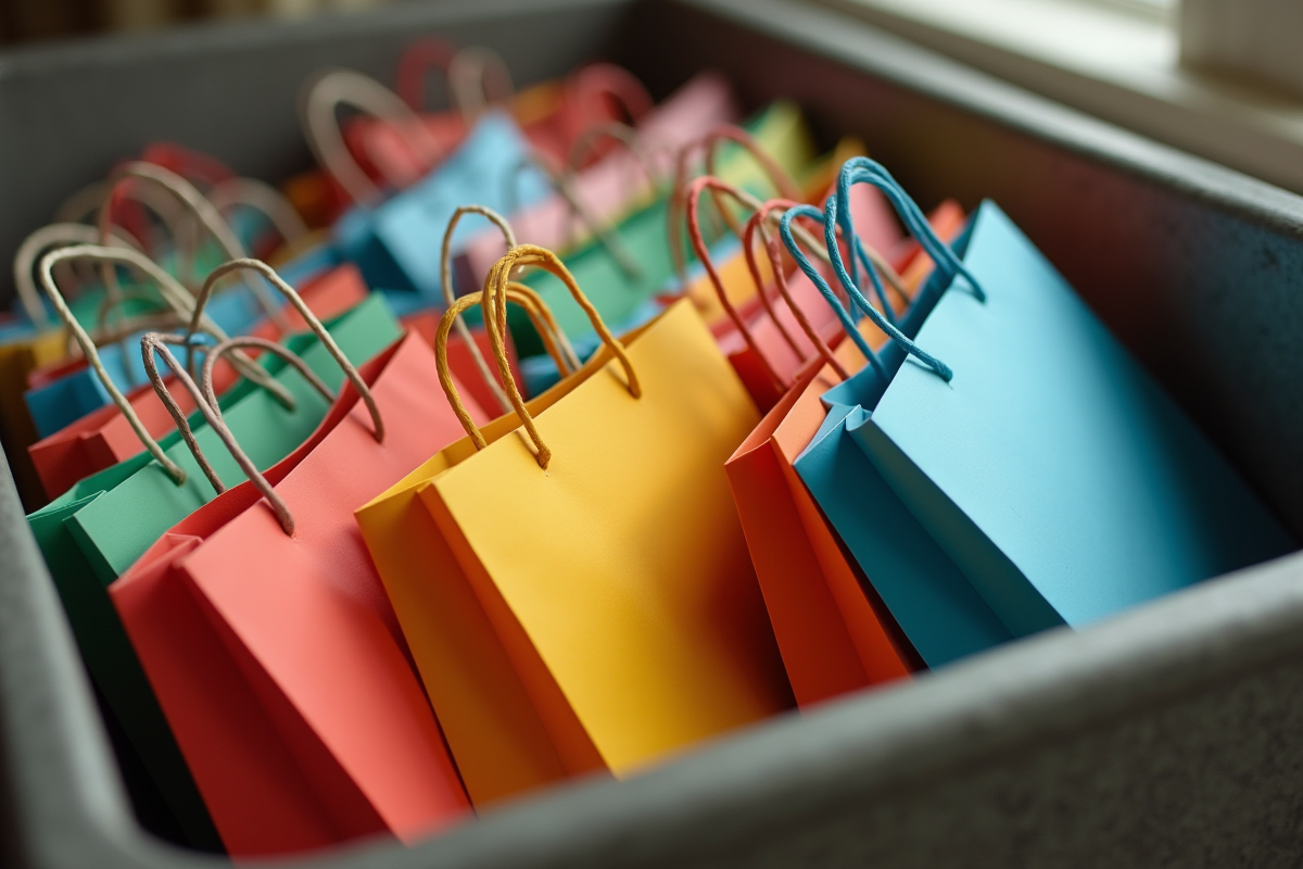 Sacs de shopping colorés dans une boîte de don