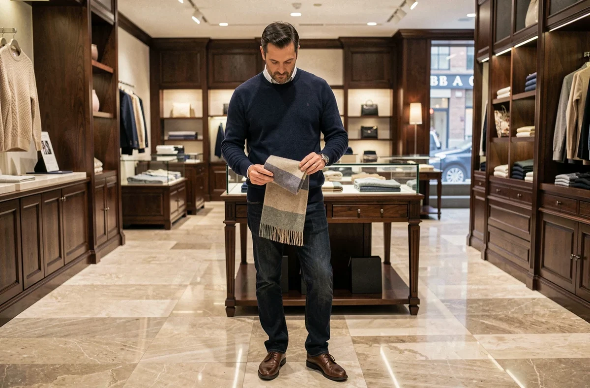 Homme faisant du shopping dans un grand magasin de luxe sur la 5e Avenue à Manhattan